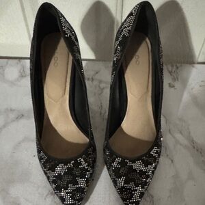 Aldo Black and Silver Embellished Heels
